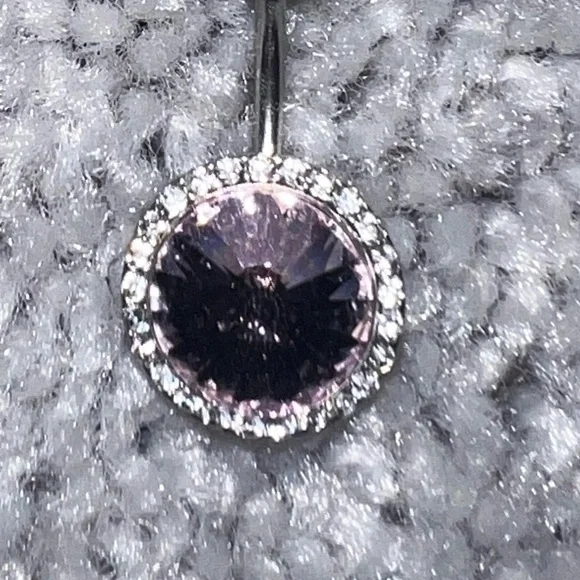Pink Rhinestone Belly Button Ring - Picture 3 of 4